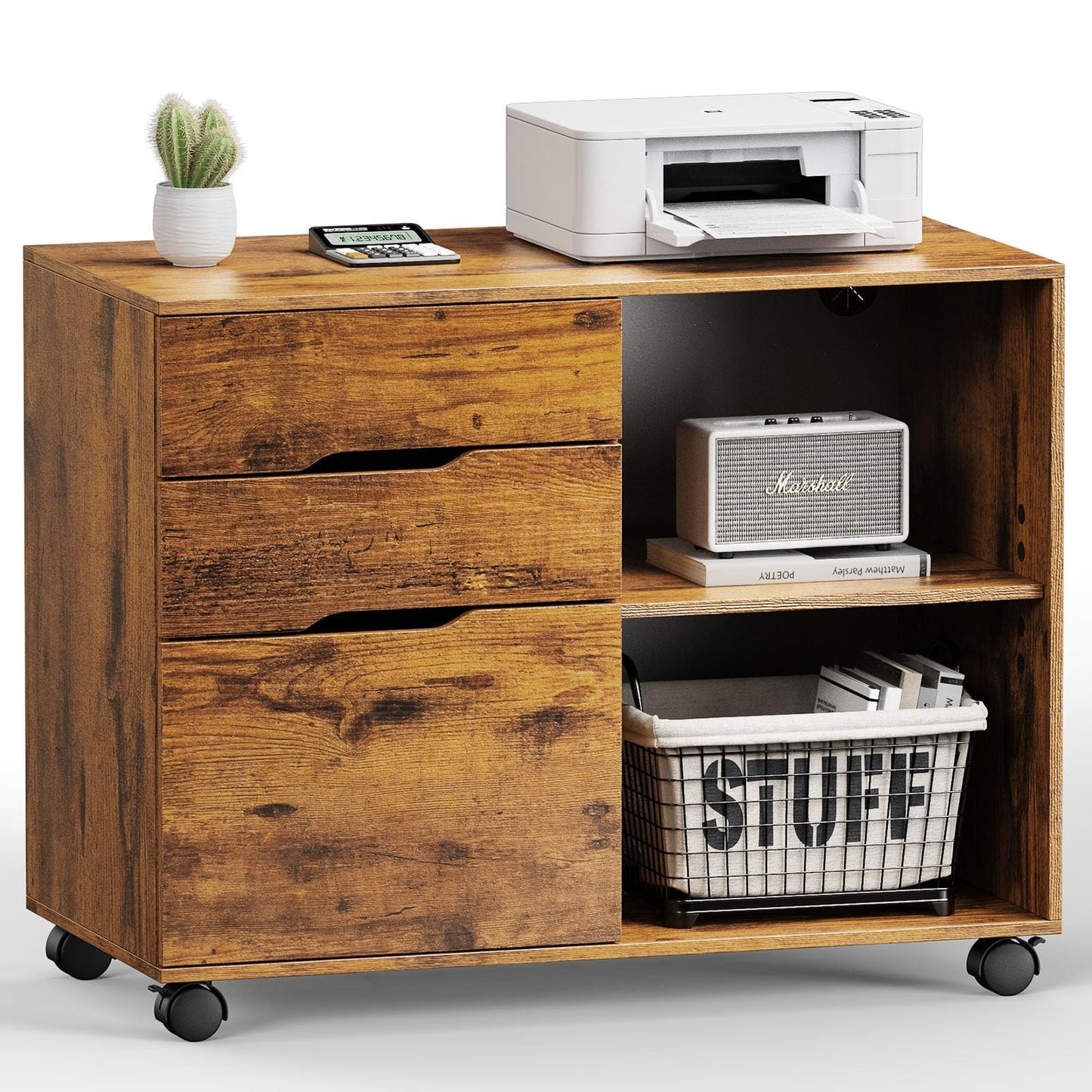3 Drawer File Cabinet   Rolling Lateral Storage with Adjustable Shelves for Home0