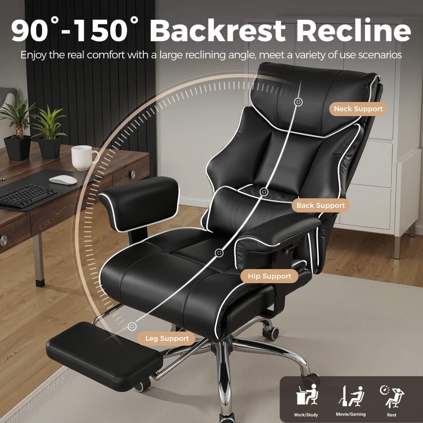 Big & Tall Gaming Chair 400lbs Heavy Duty Office Chair with Foot Rest, Ergonomic5
