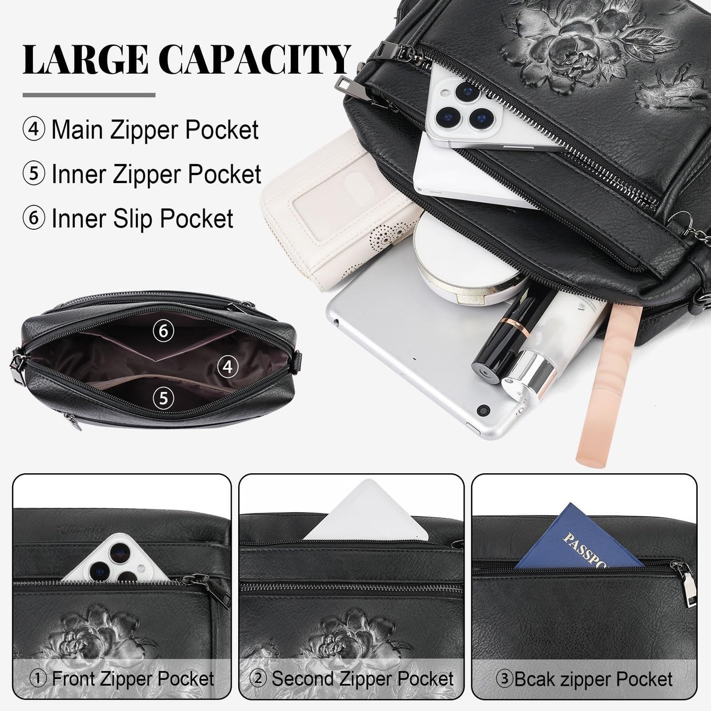 Stylish Vegan Leather Crossbody Bag for Women, Embossed Design, Fashion Purse2