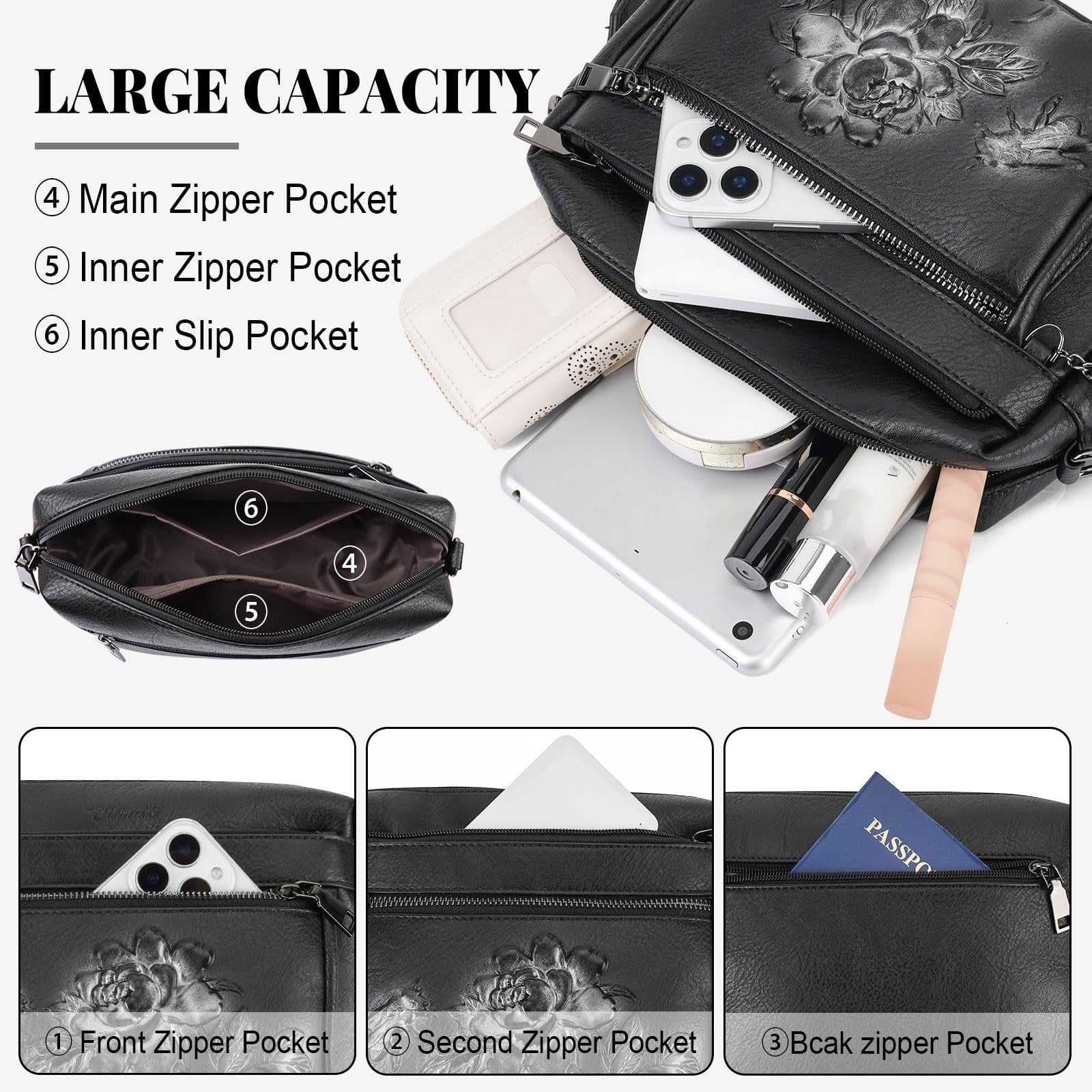 Stylish Vegan Leather Crossbody Bag for Women, Embossed Design, Fashion Purse2