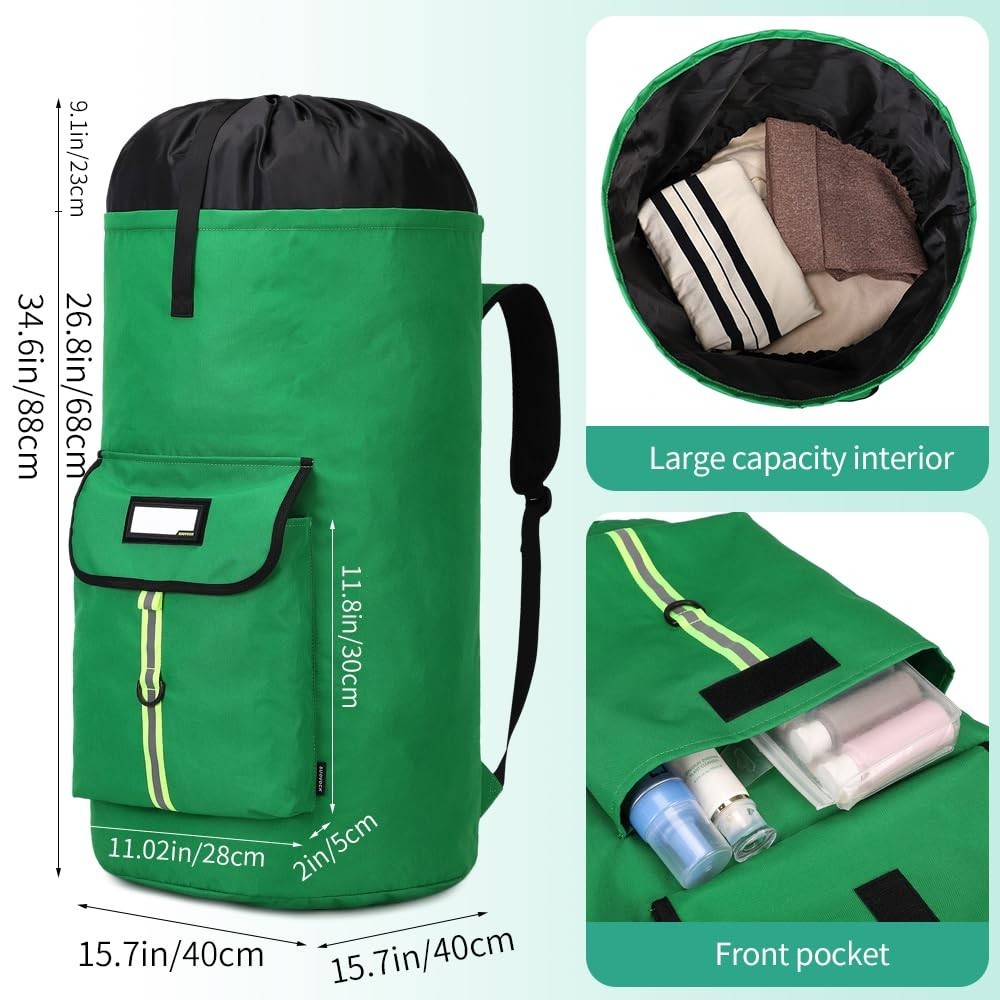 Extra-Large Heavy Duty Laundry Backpack Bag with Drawstring Closure - Grass Gree2