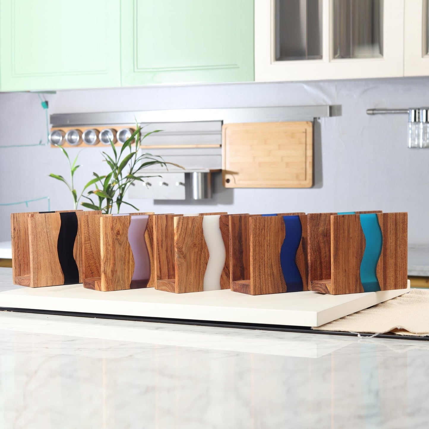 Rustic Acacia Wood & Epoxy Resin Napkin Holder - Farmhouse Kitchen Organizer 6x52