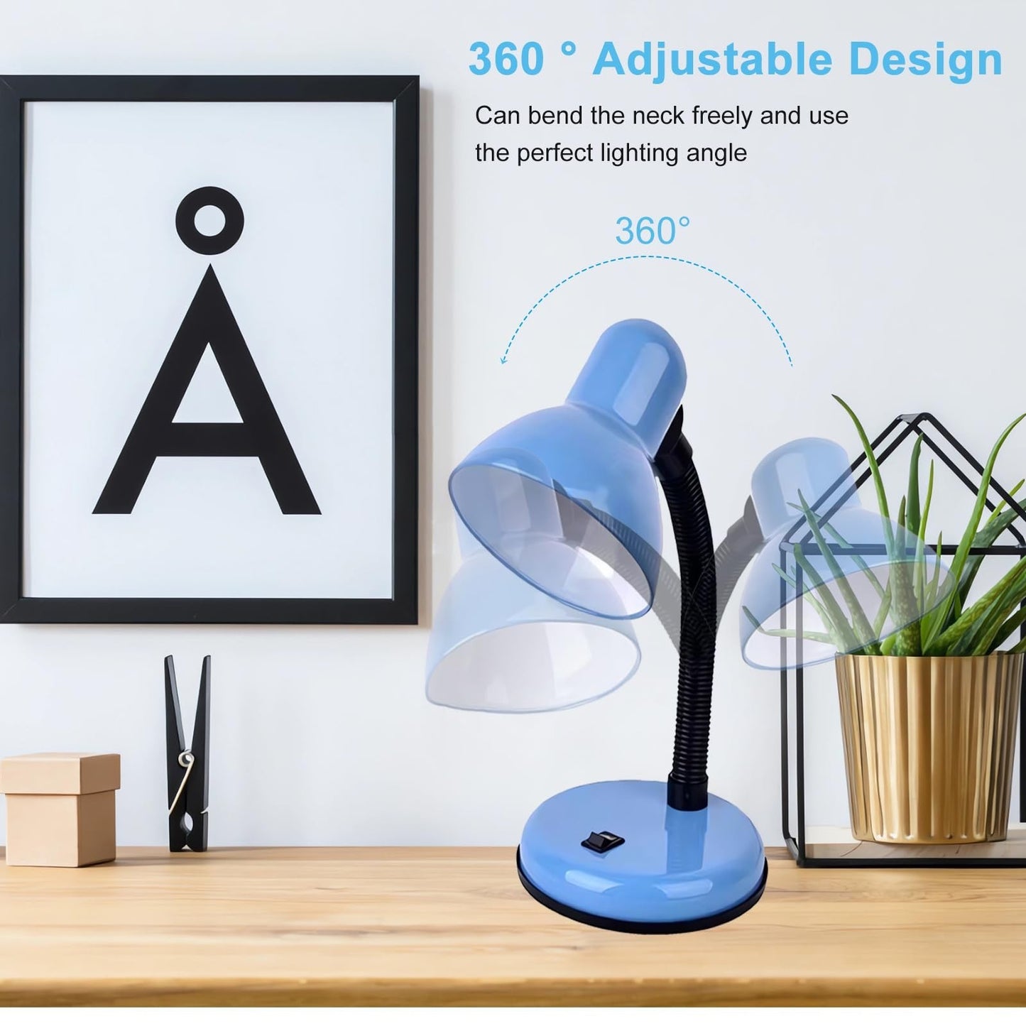Flexible Gooseneck Desk Lamp with LED Bulb, 6000K Metal Table Lamp for Office &3