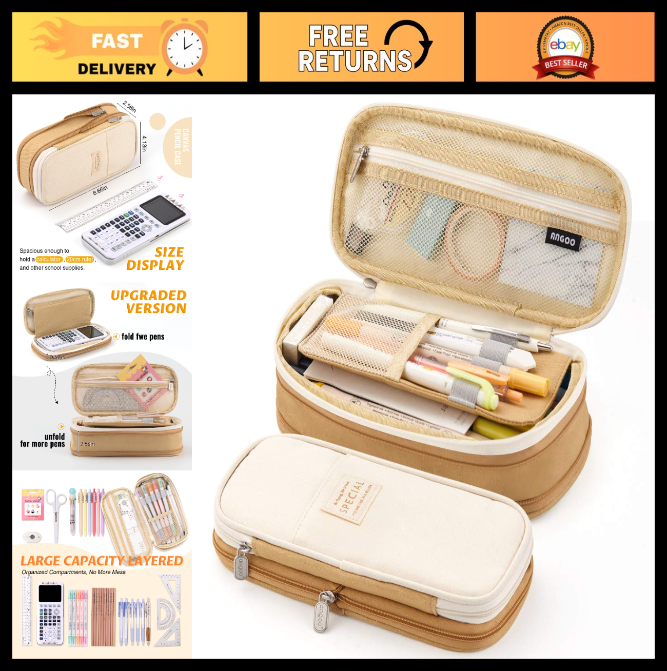 Large Capacity Pencil Case   Big Storage Organizer for Office, College, School  0