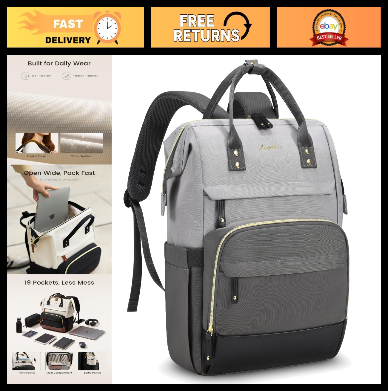 Stylish 15.6" Laptop Backpack for Women, Waterproof Large Capacity Work & School0