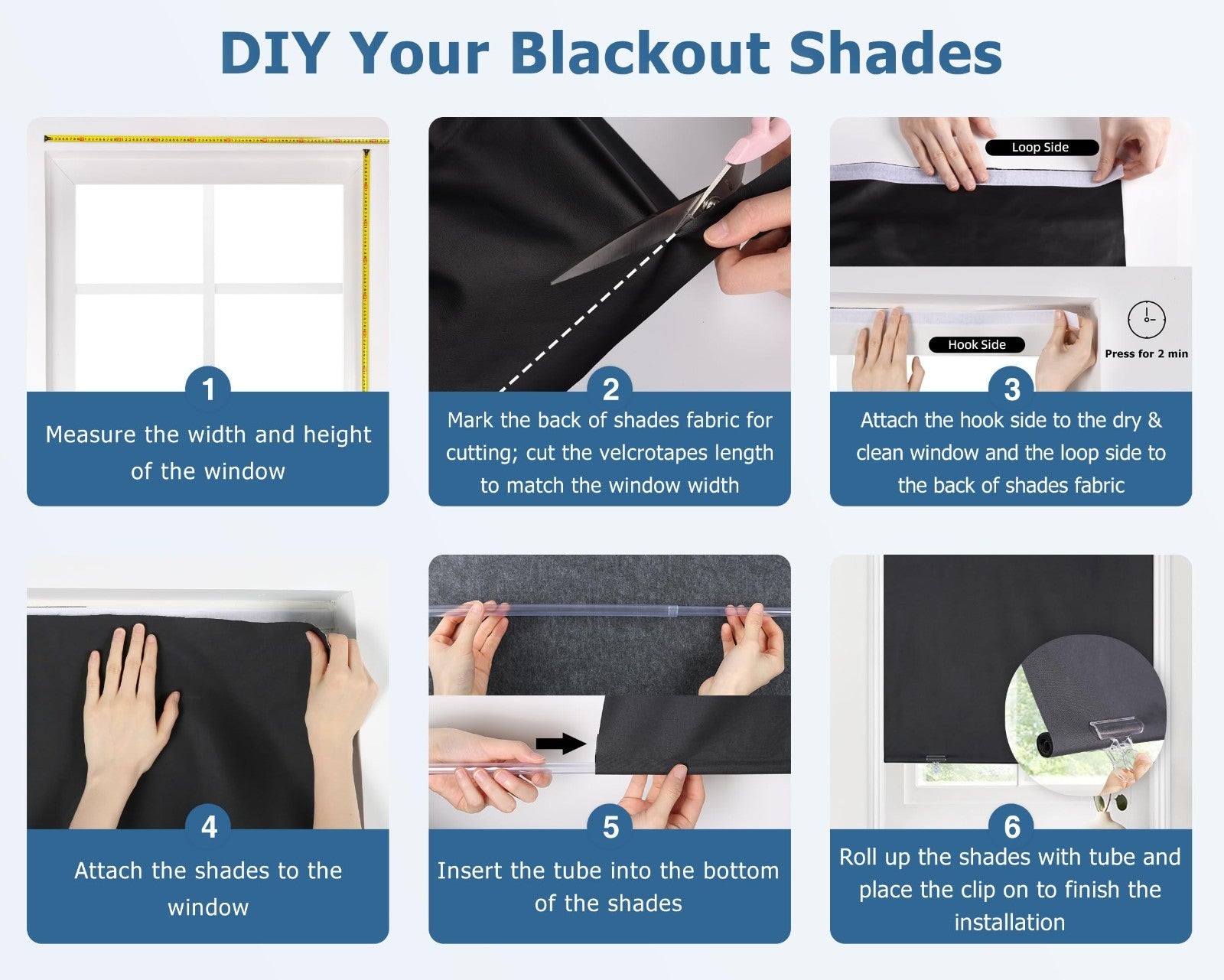 100% Blackout Roller Shades 48"x72" Grey | Cordless No Drill Thermal Insulation3