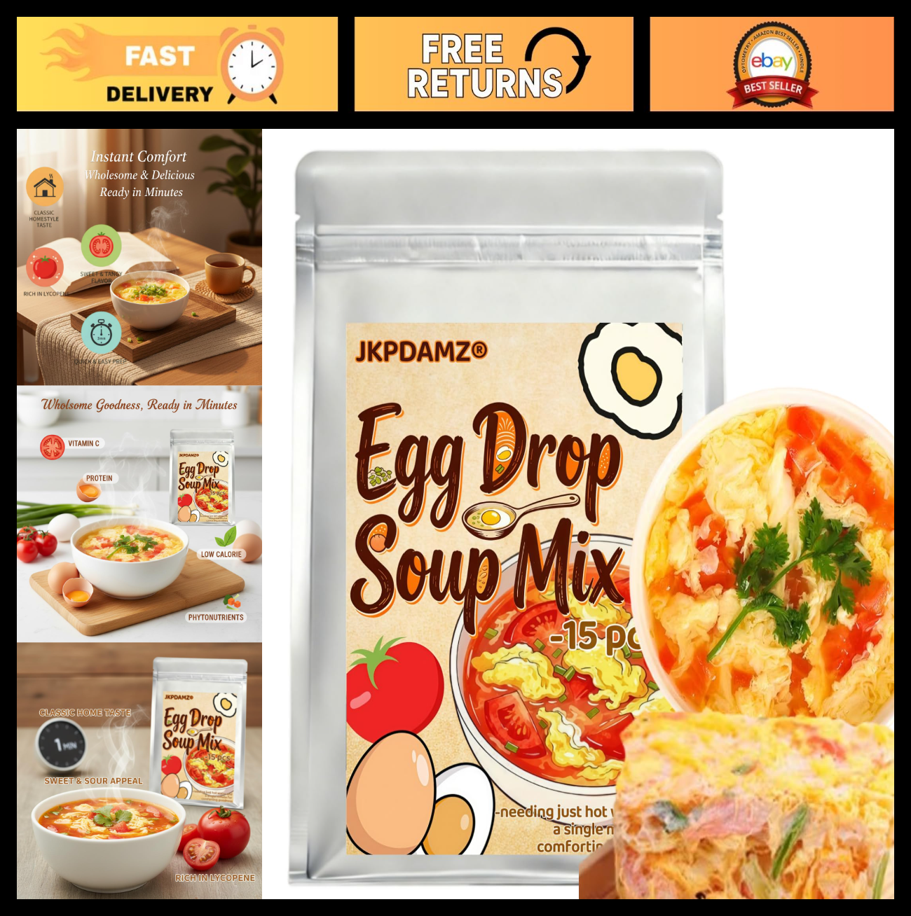 Instant Egg Drop Soup Mix - Freeze-Dried Tomato, 15 Packets - Quick & Easy Meal!0