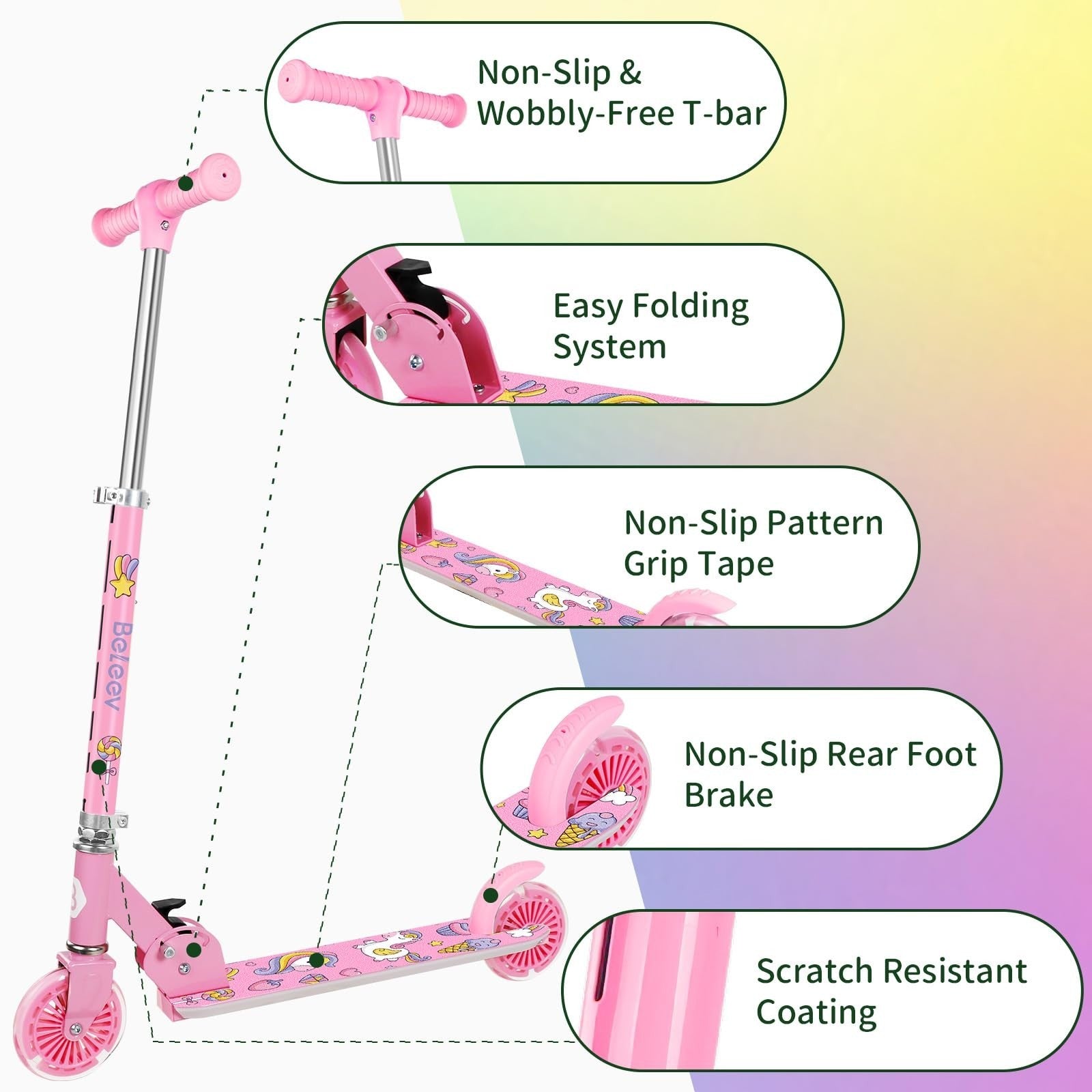 Light-Up Wheels Kids Scooter, 2-Wheel Folding Kick Scooter, Adjustable Height, N5