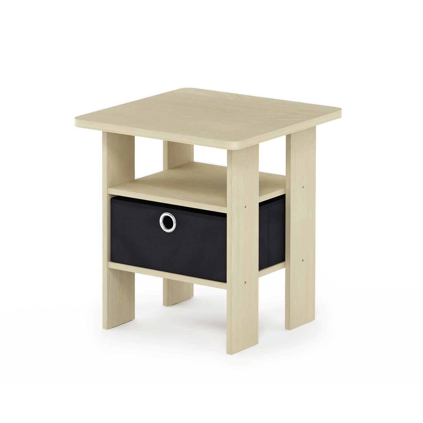 Modern Side Table with Open Shelves & Storage Bin - Versatile Nightstand for Liv5