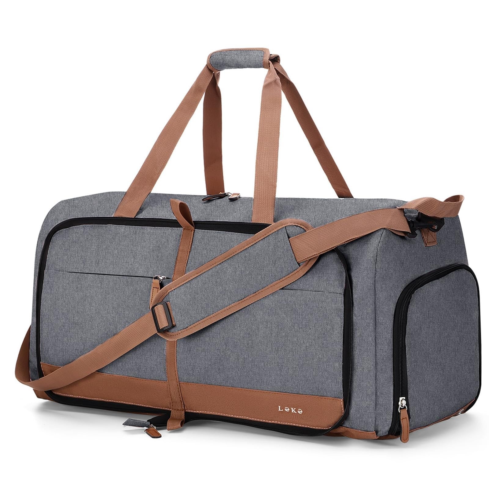 60L Foldable Travel Duffel Bag for Women, Large Weekend Bag with Shoe Compartmen1