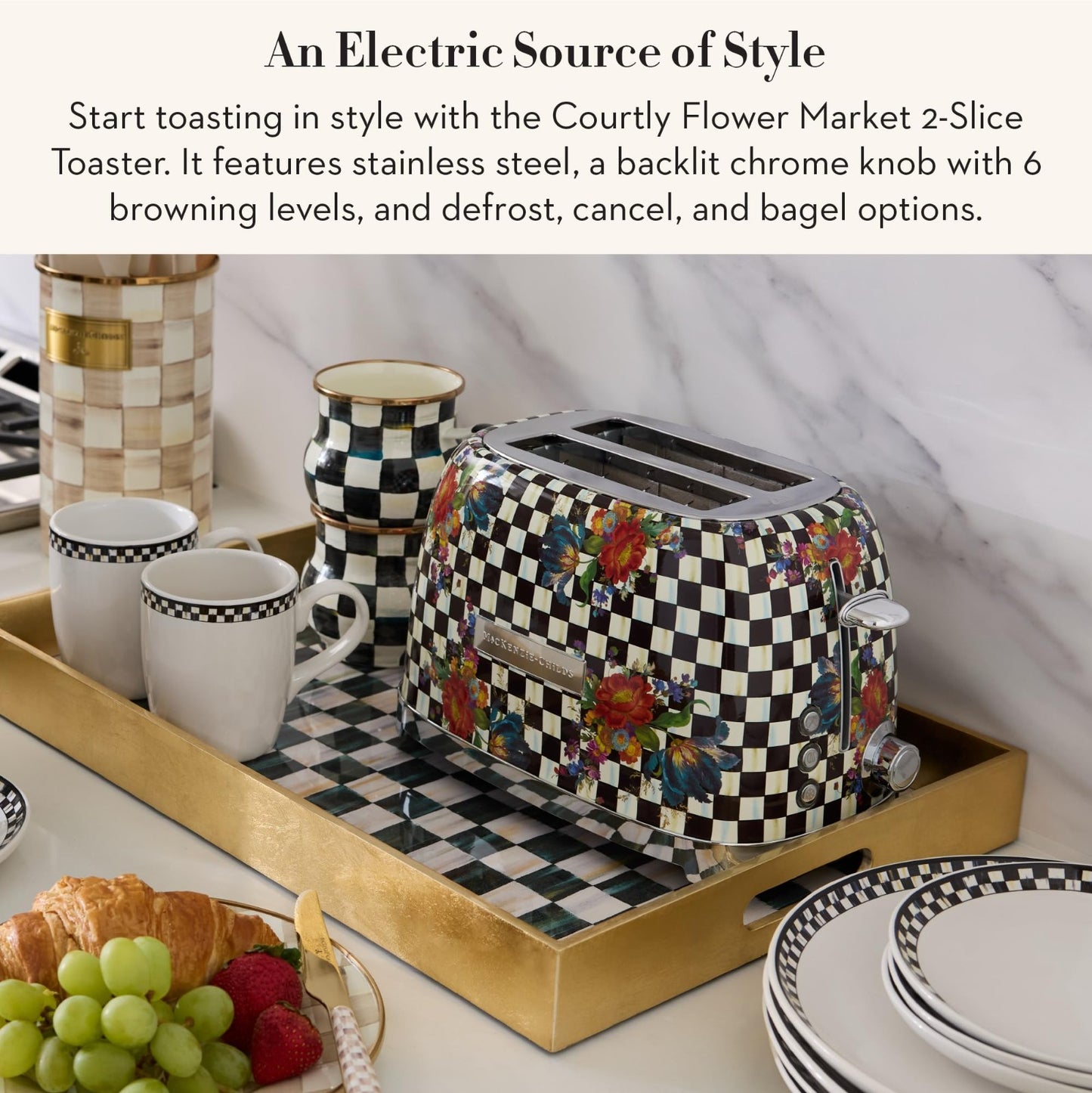 Decorative 2-Slice Toaster for Kitchen - Black & White Floral Design, Stylish Ap3