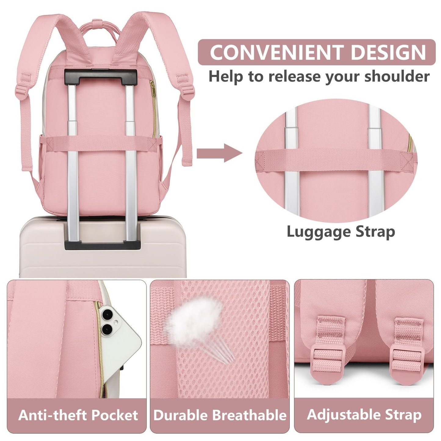 Stylish Waterproof School Backpack for Women & Teens   15.6" Laptop Bag with USB4