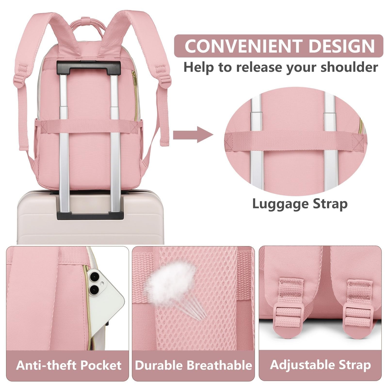 Stylish Waterproof School Backpack for Women & Teens   15.6" Laptop Bag with USB4