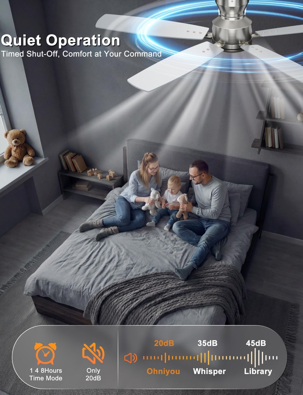 52'' Low Profile Ceiling Fan   No Light, Remote/App Control, Quiet DC Motor, 4584