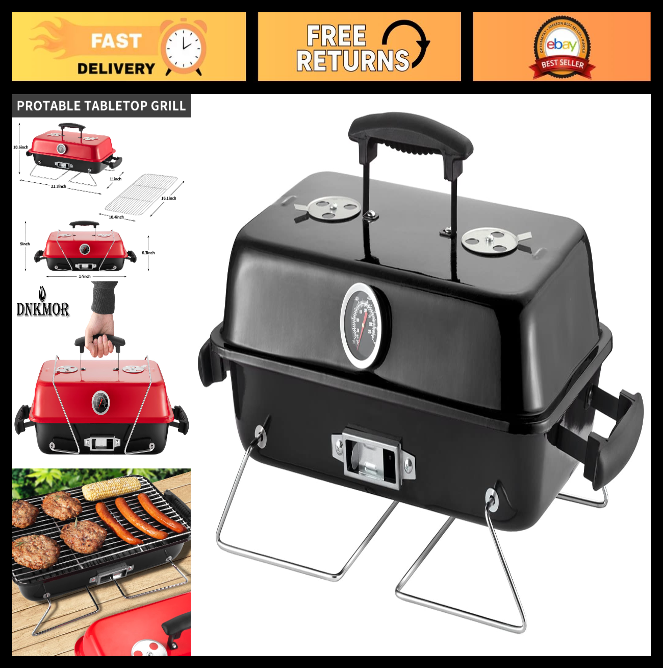 Portable Charcoal Grill - Compact Outdoor BBQ Smoker for Camping, Picnics & Beac0