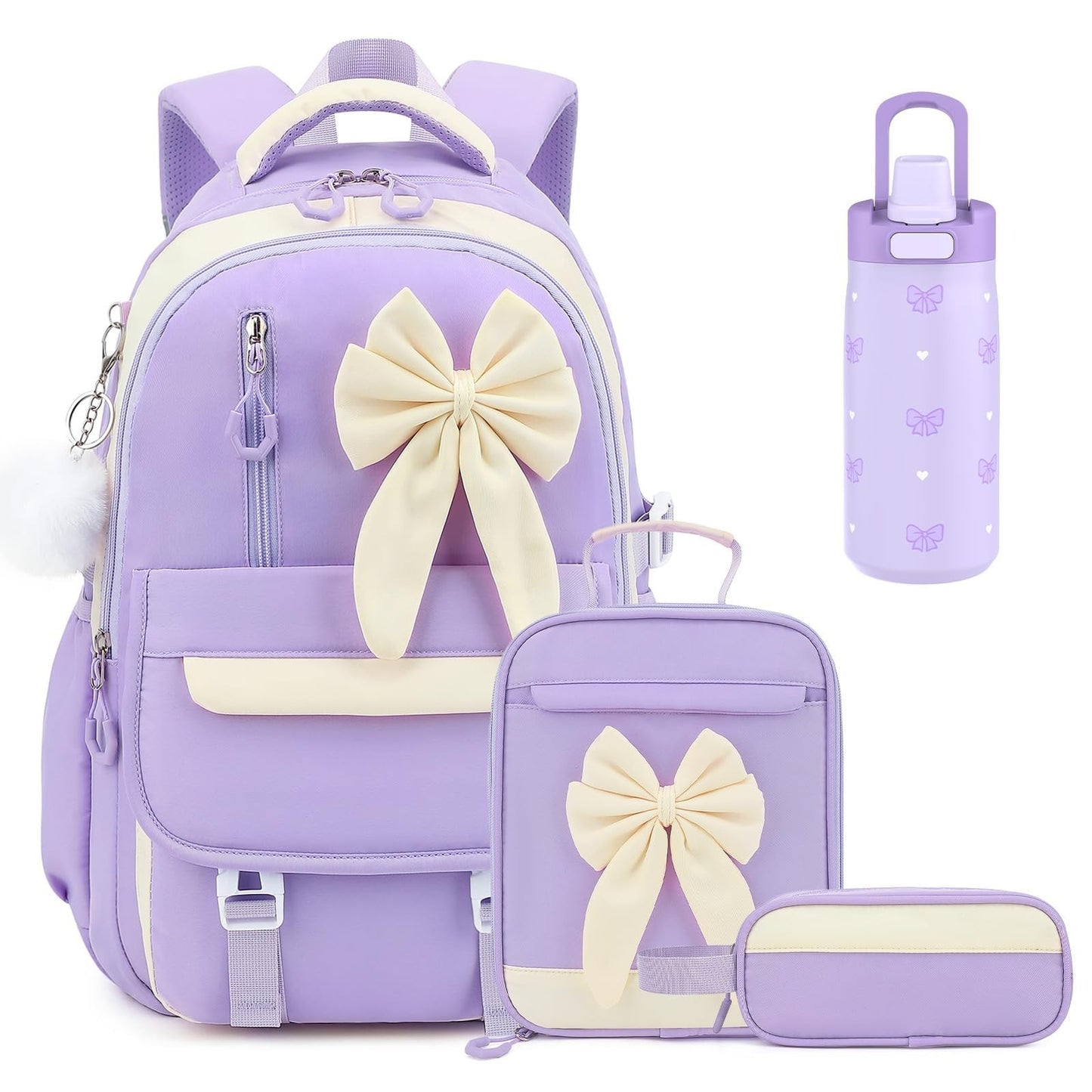 Stylish Girls Backpack Set 4PCS   Includes 14OZ Water Bottle, Lunch Bag & Pencil0