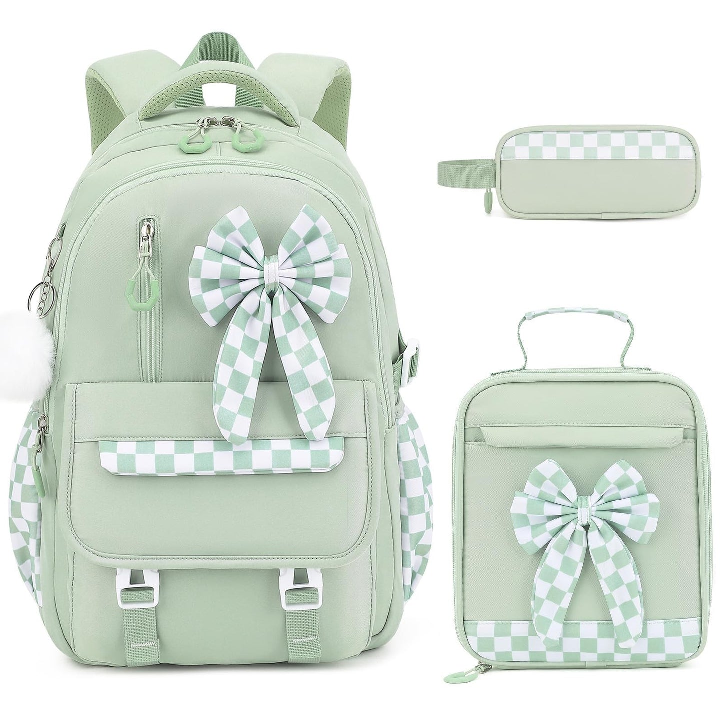 Girls Bow Backpack Set   3PCS with Lunch Bag & Pencil Case   Stylish School Bag1