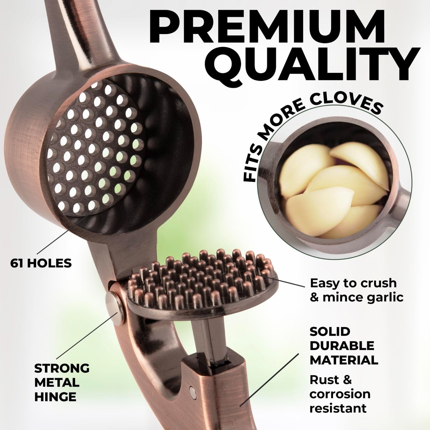 Large Garlic Press Set   Premium Rust Proof Mincer Tool with Easy Squeeze Peeler3
