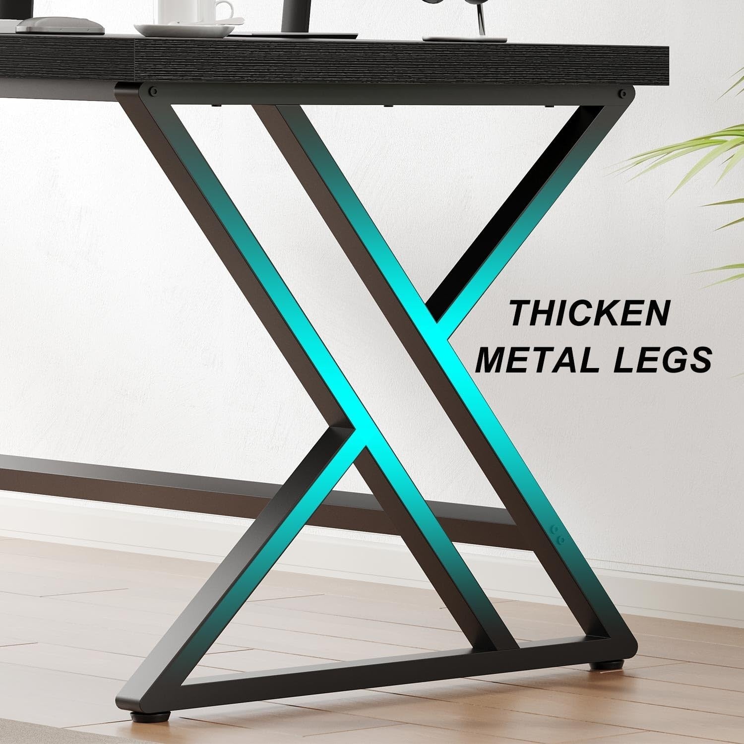 47 Inch Black Oak Metal Wood Computer Desk - Modern Home Office Furniture5