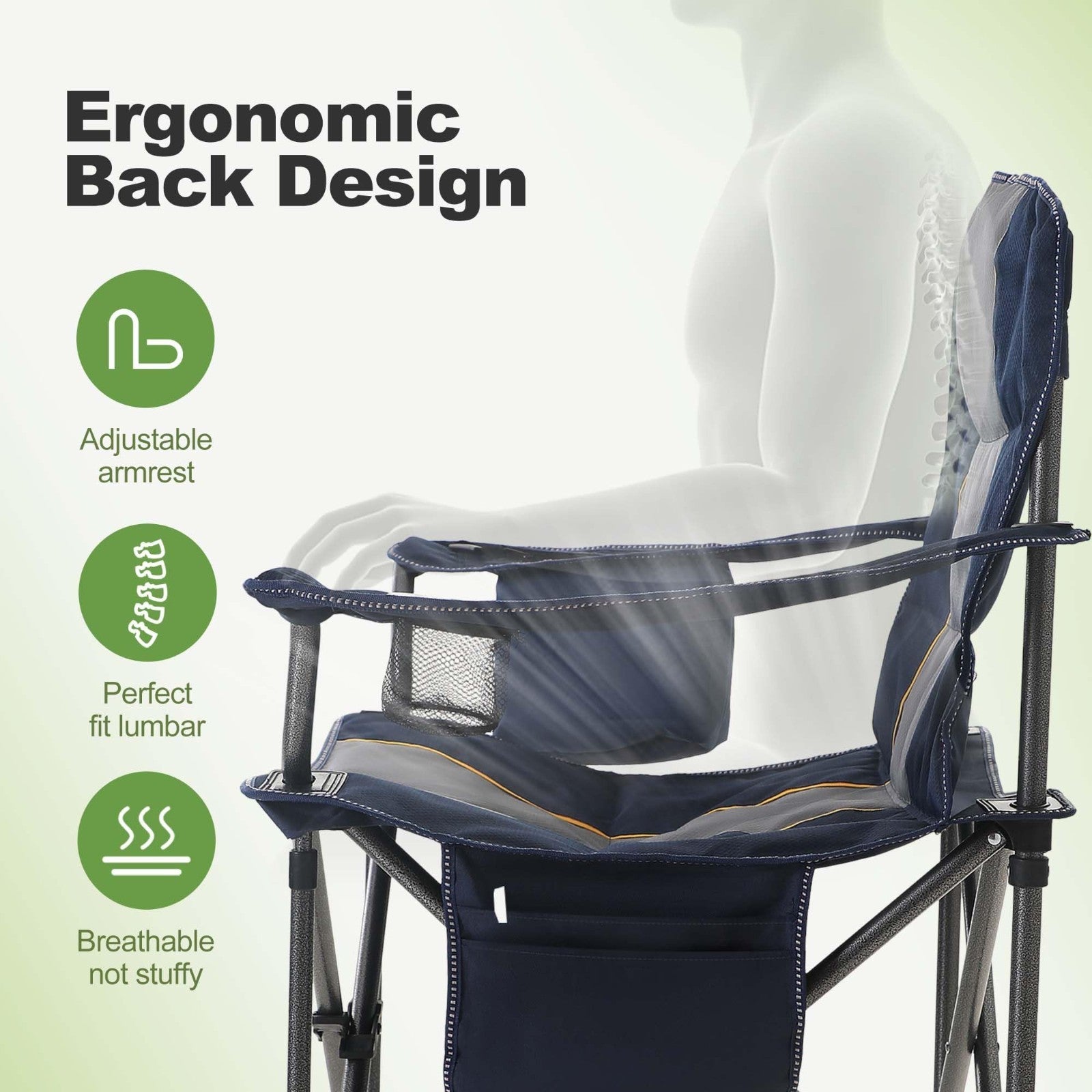 Oversized Heavy Duty Folding Camping Chair - Padded, Cup Holder & Cooler Bag, 457