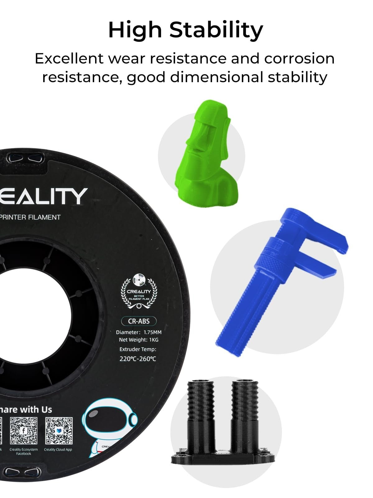 ABS 3D Printer Filament 1.75mm 4kg Bundle - Odorless, Non-Toxic, Tough & Stable4
