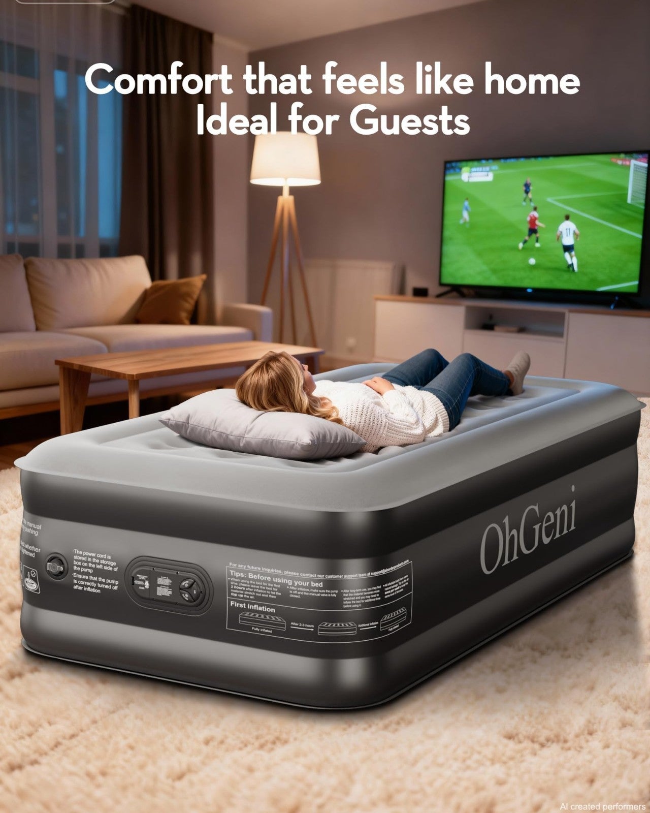 20" Raised Twin Air Mattress with Built in Pump, Inflatable Bed, 500lb Capacity,5