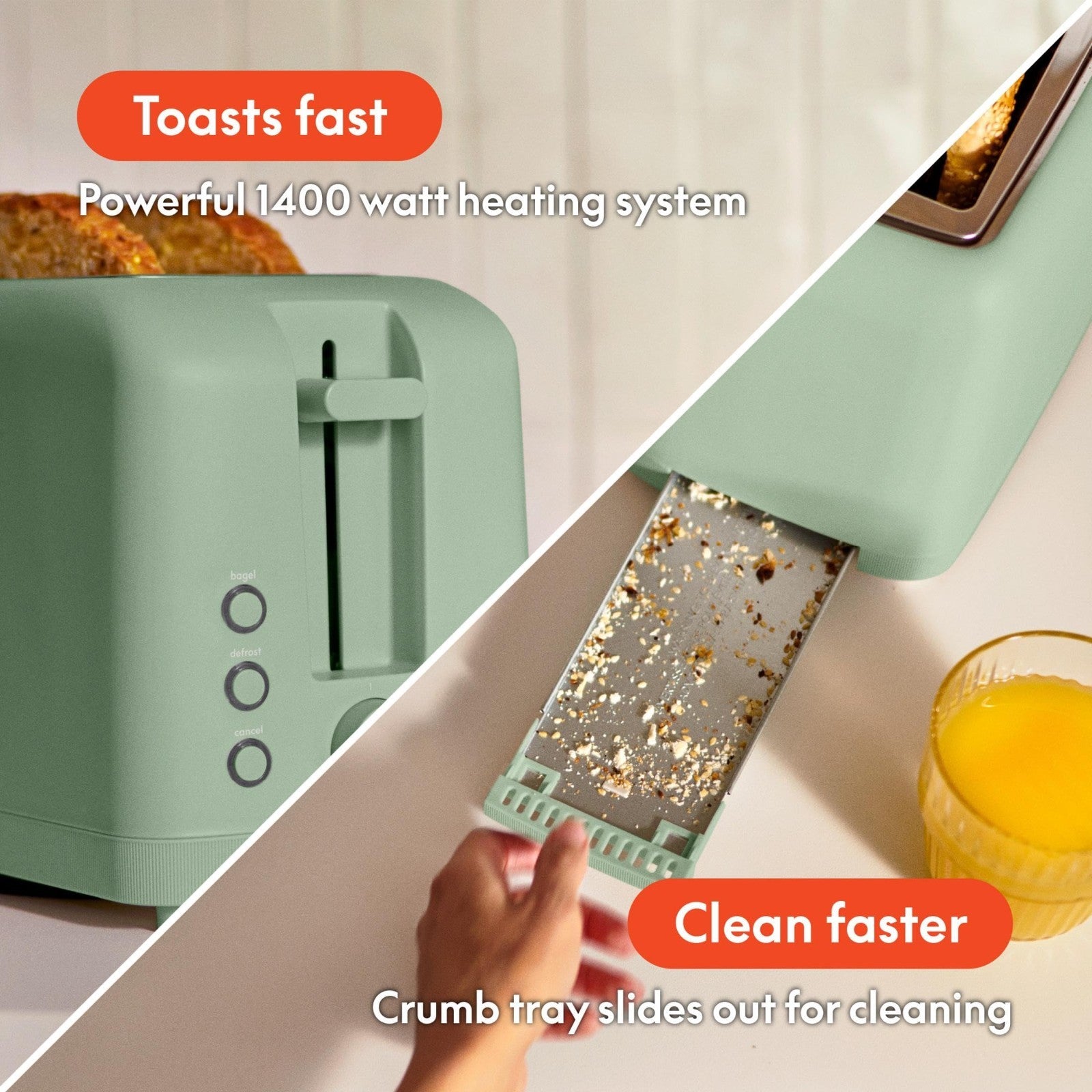 Slim 4 Slice Toaster   Extra Long & Wide Slots, Fits Anywhere, Seaglass Color4
