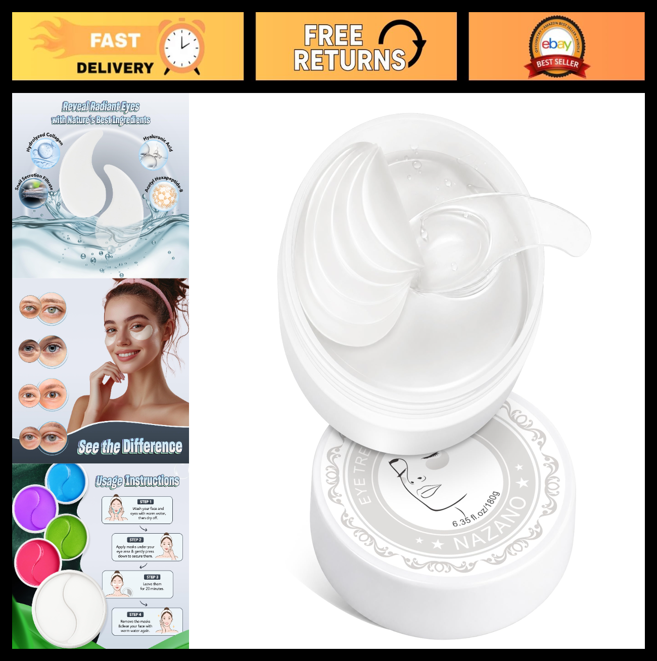 60 Pack Under Eye Patches   Hydrating Eye Masks for Dark Circles & Puffiness0