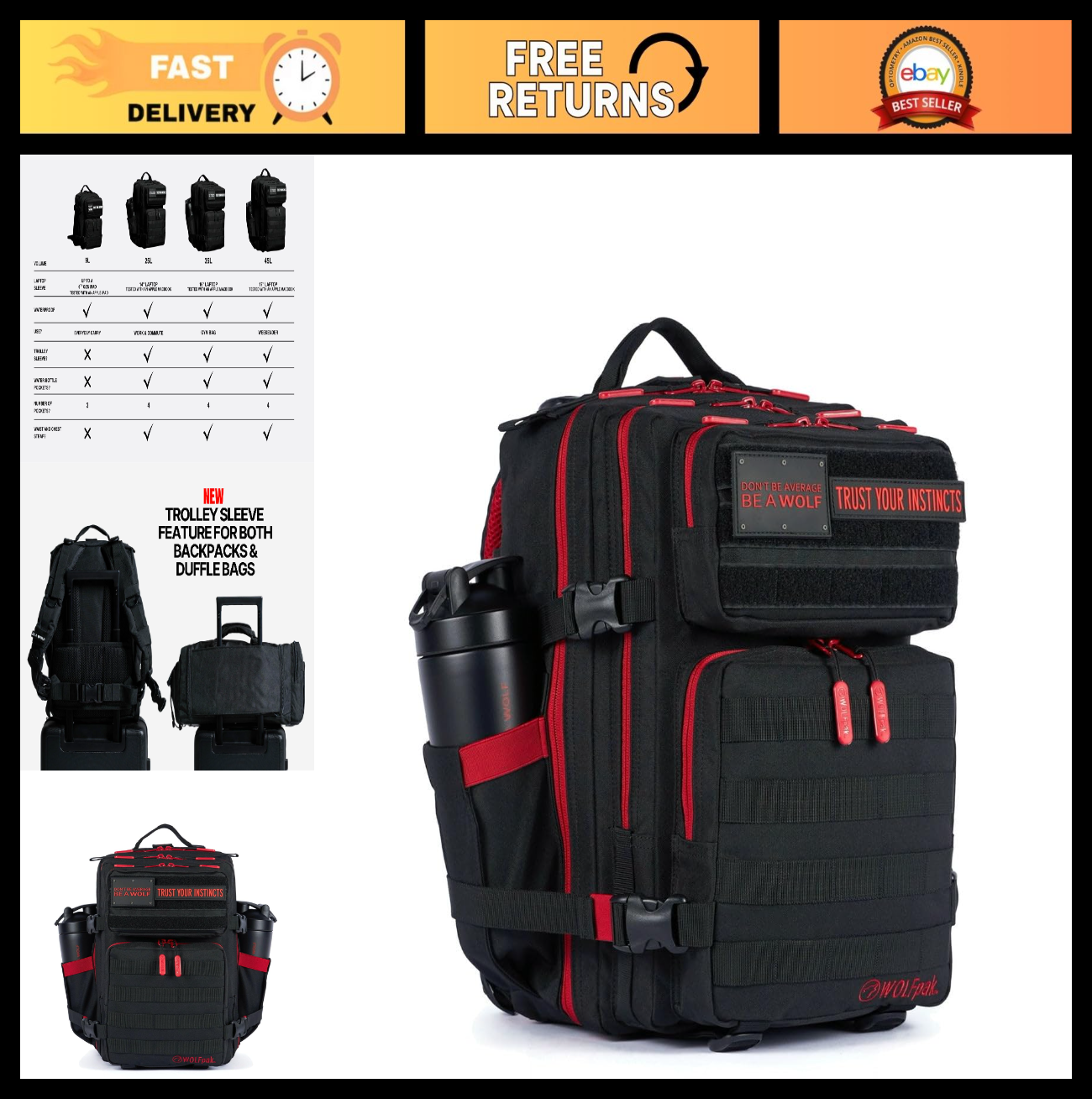 Durable 25L Waterproof Gym Backpack   1000D Oxford, MOLLE Webbing, Laptop Pocket0