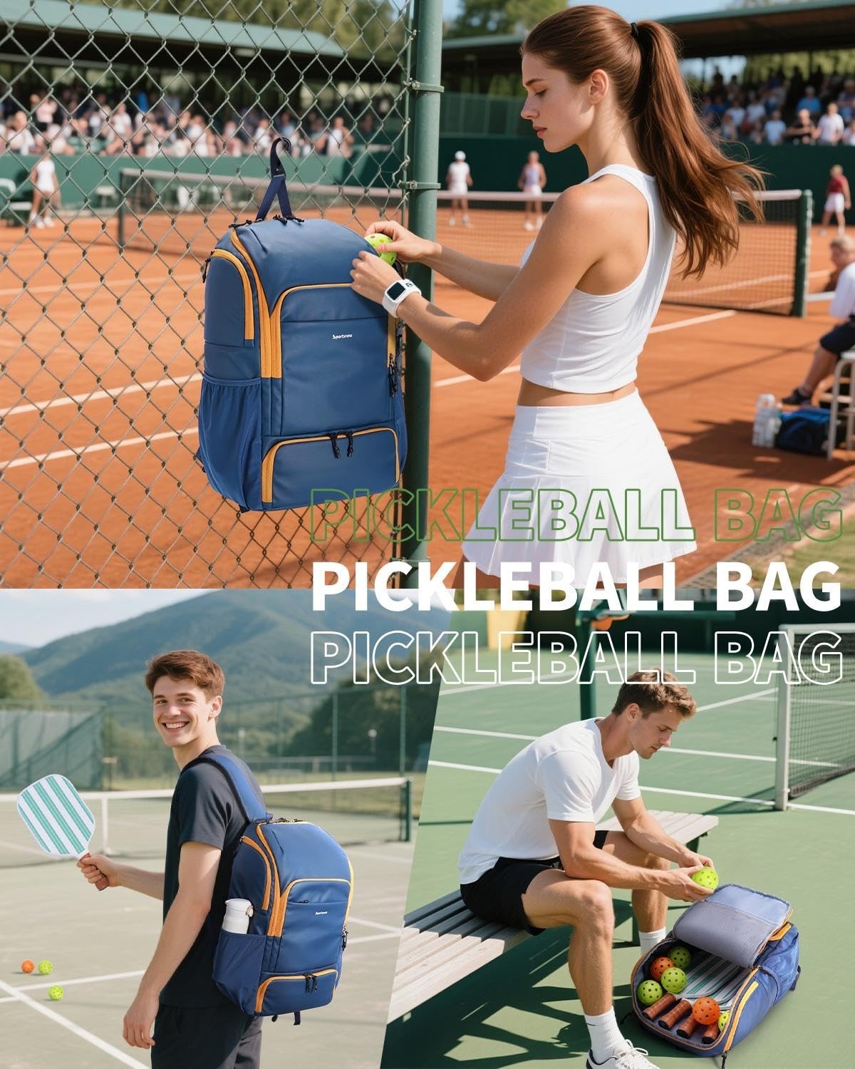Waterproof Pickleball Bag with Shoe Compartment & Fence Hook | 30L, 2 Pockets, A6