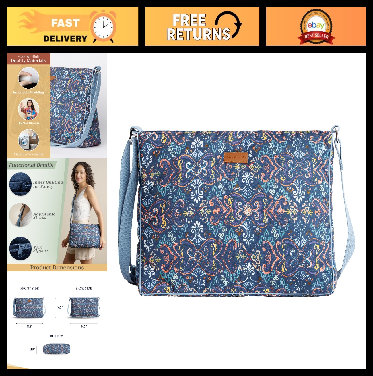 Stylish Cotton Shoulder Bag for Women   Versatile Handbag, Perfect for Everyday0