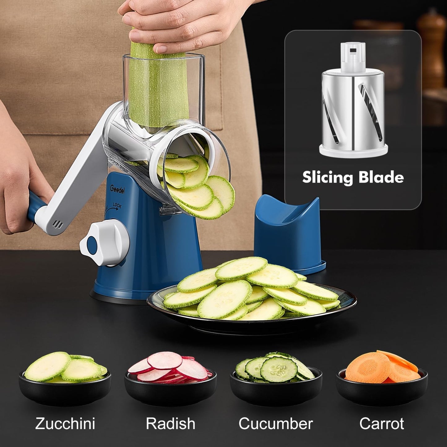 Rotary Cheese Grater & Vegetable Slicer   3 Blades, Stainless Steel, Fast Cuttin3
