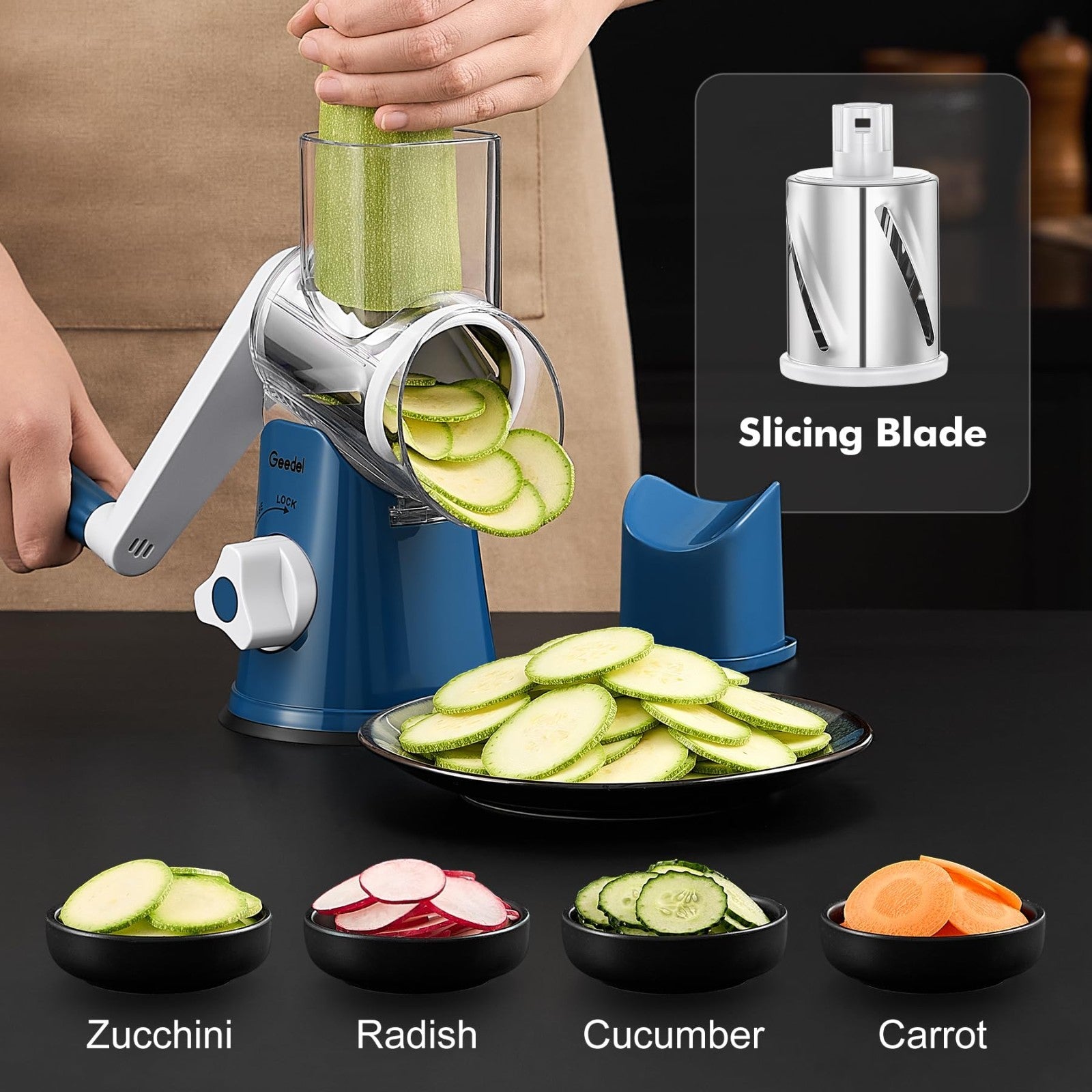 Rotary Cheese Grater & Vegetable Slicer   3 Blades, Stainless Steel, Fast Cuttin3