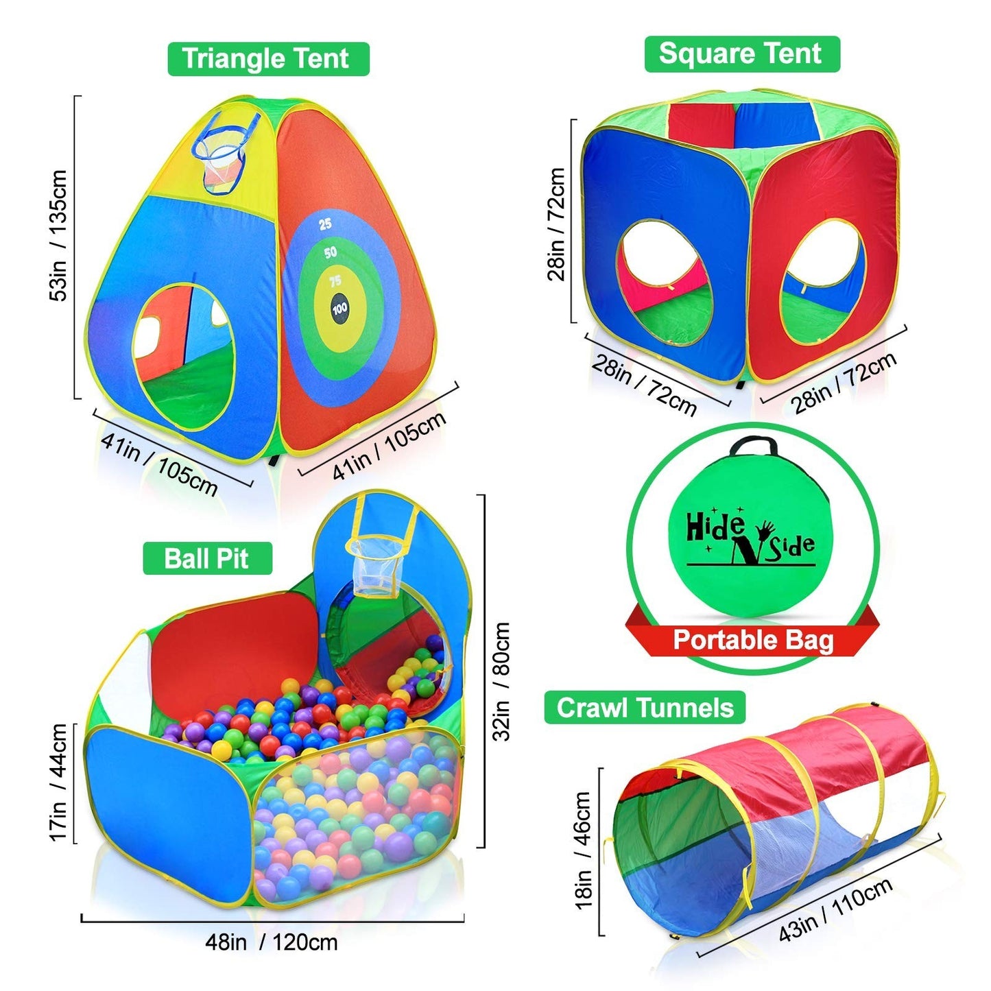 5pc Kids Ball Pit Tents & Tunnels Set, Toddler Play Gym with Crawl Tunnel, Indoo2