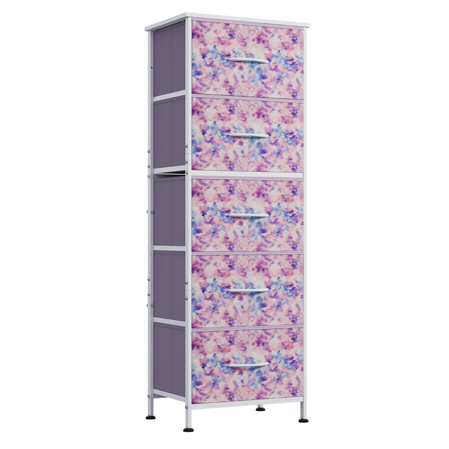 Tall Dresser for Bedroom - 5 Drawer Vertical Fabric Chest, Tie-Dye Design, Space1