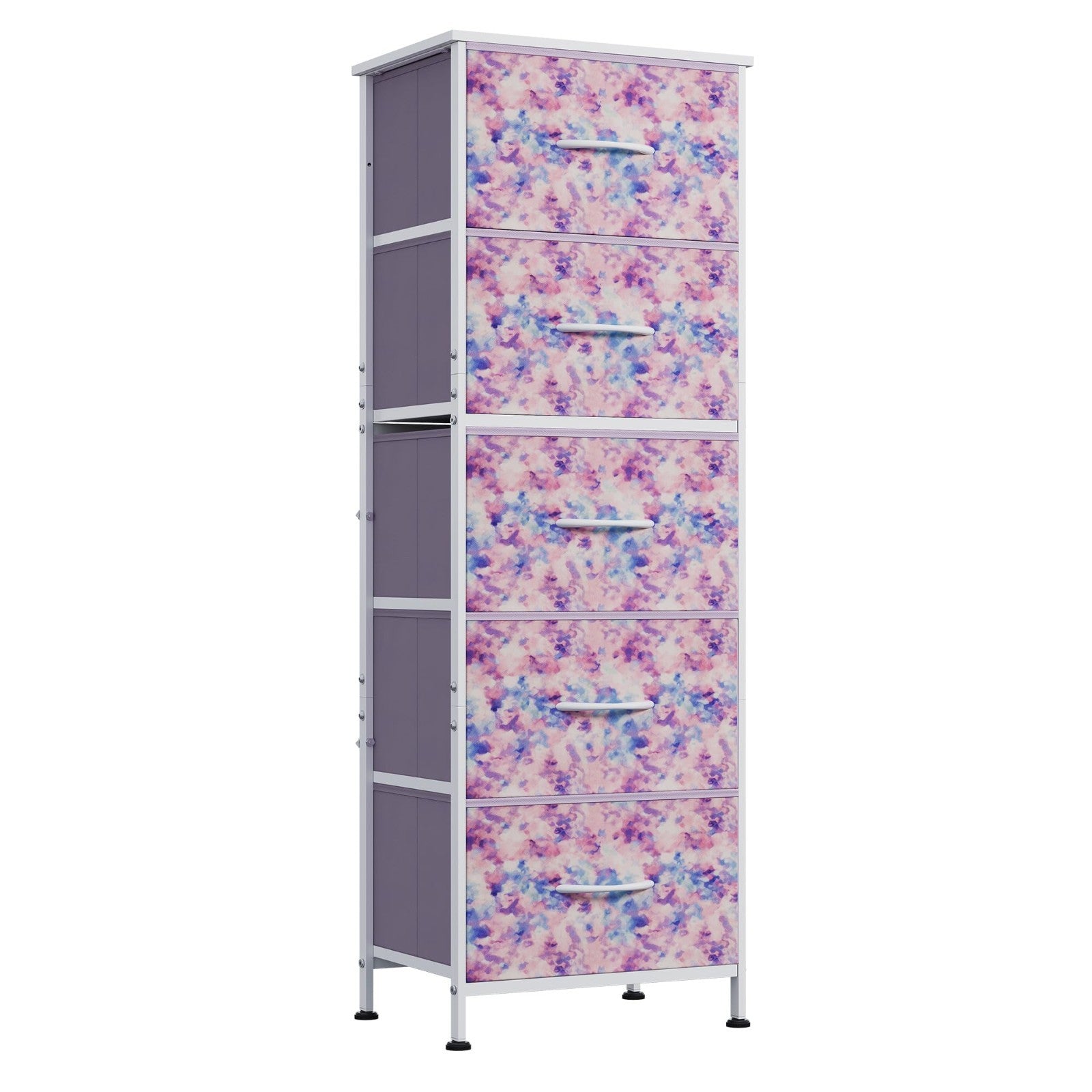 Tall Dresser for Bedroom - 5 Drawer Vertical Fabric Chest, Tie-Dye Design, Space1