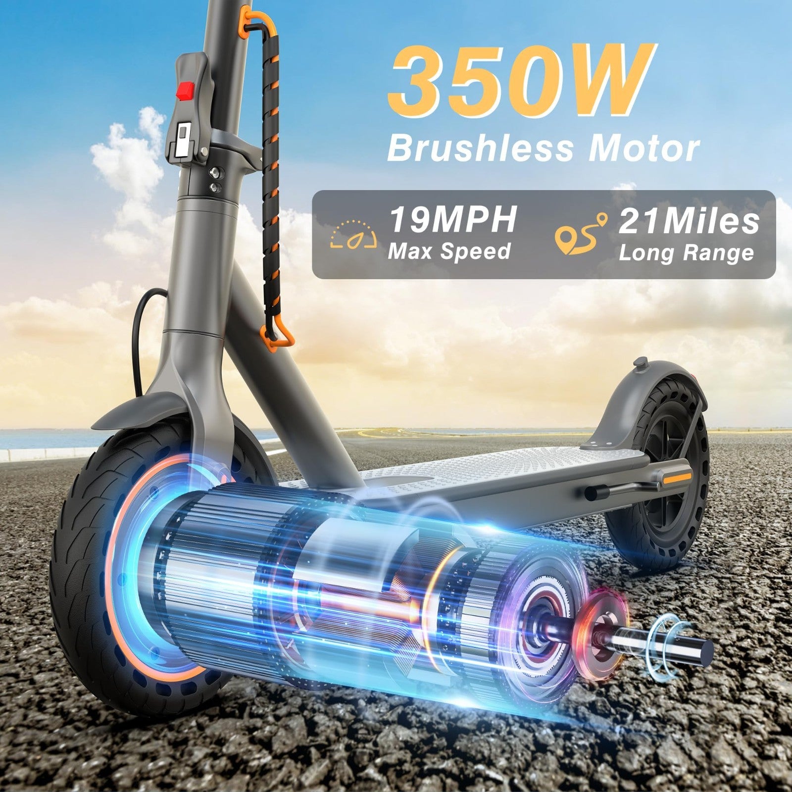 Powerful Electric Scooter 500W/350W Motor, 19MPH Speed, 16-27 Miles Range, Foldi4