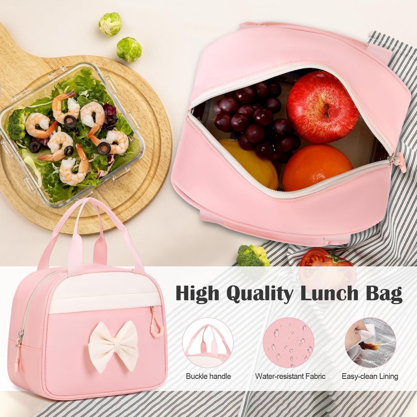 Cute Bow Backpack for Girls   School Bag Set with Lunch Bag & Pen Case5