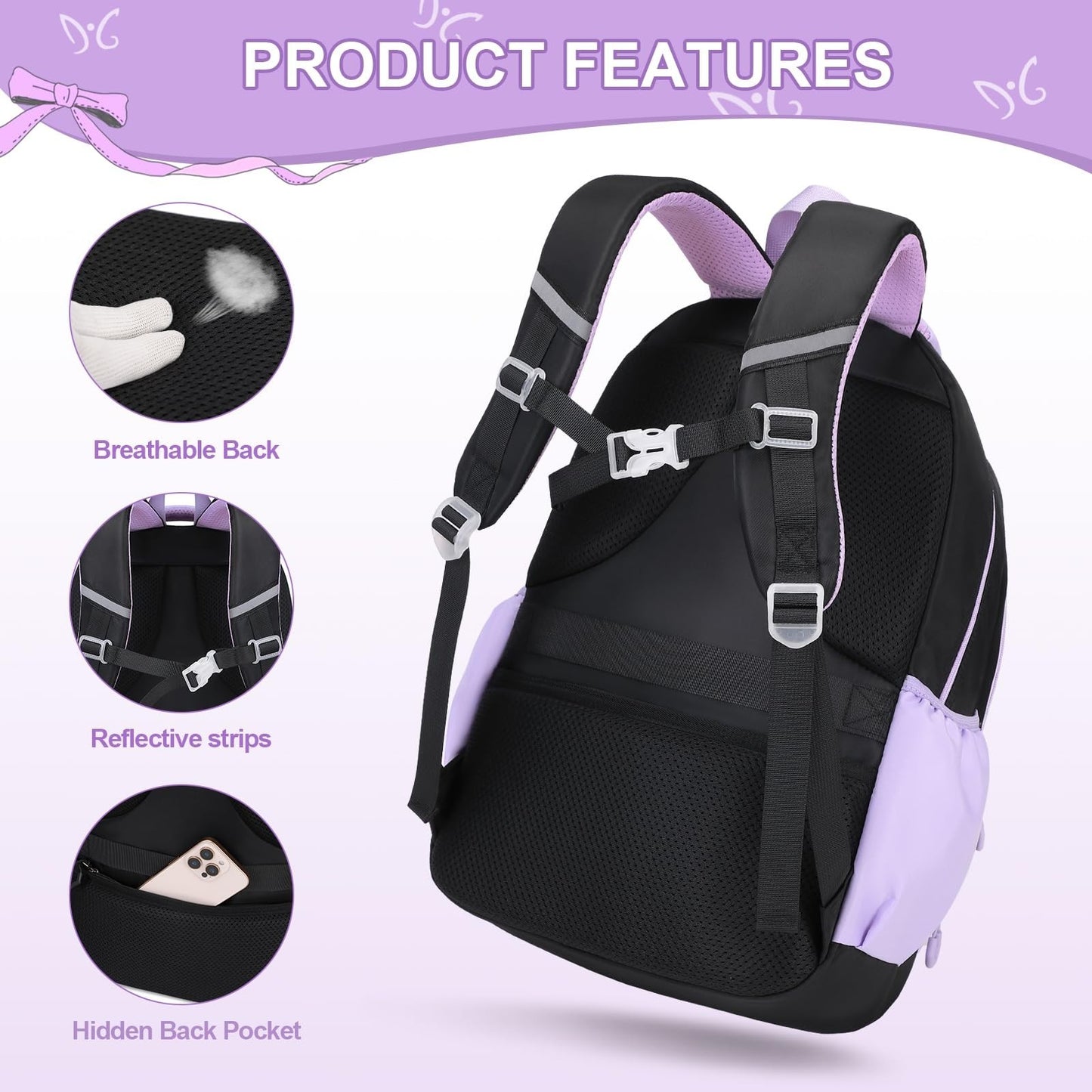 Cute Girls Backpack Set with Lunch Bag & Pencil Case   Stylish School Bag for Ki4