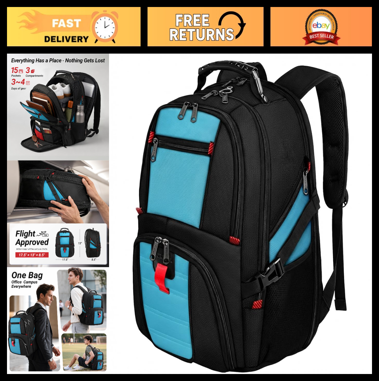 Large Heavy Duty Laptop Backpack for Men, Travel Bag with Multiple Pockets0