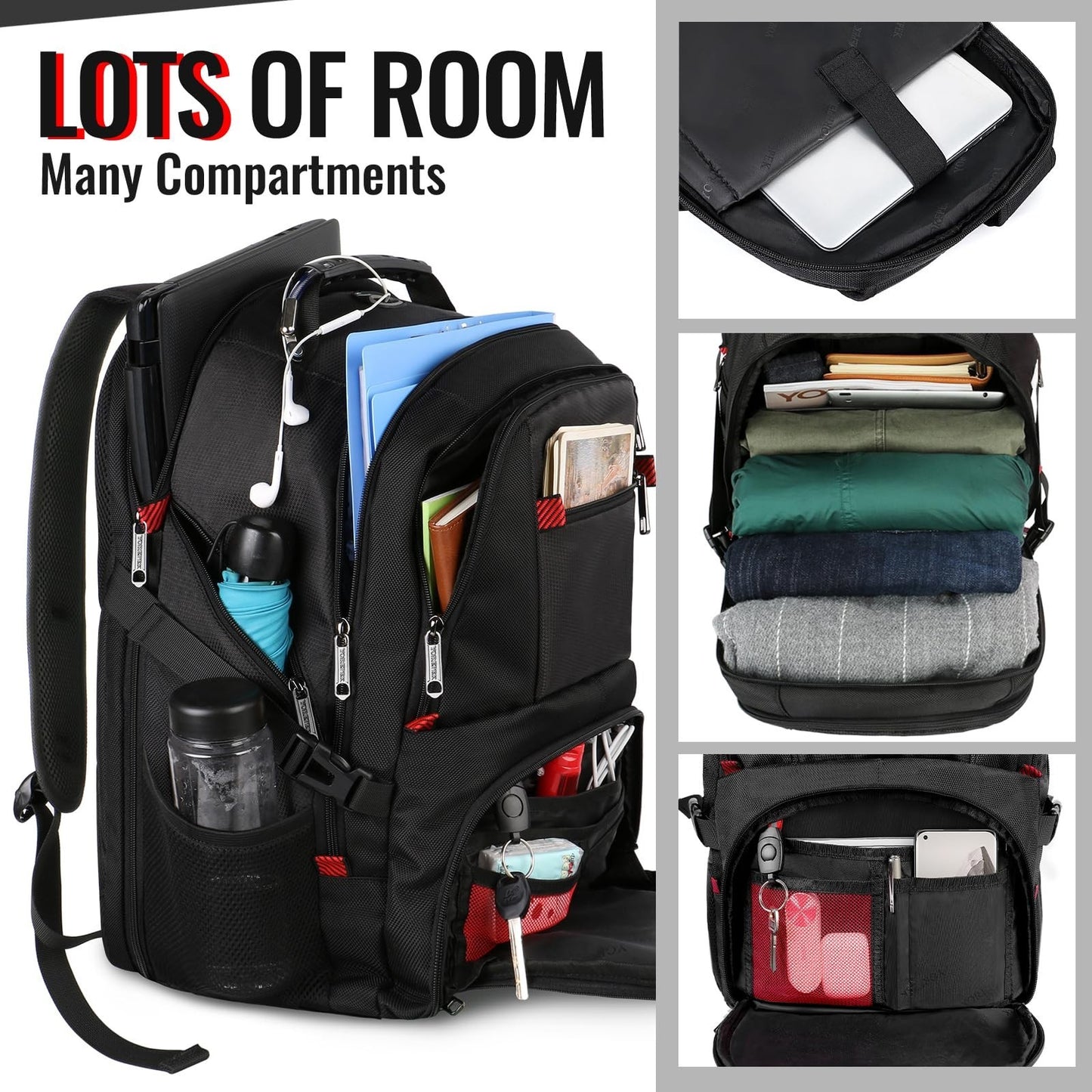 Large Laptop Backpack for Men, Heavy Duty Travel Bag, Waterproof, Multi Compartm3