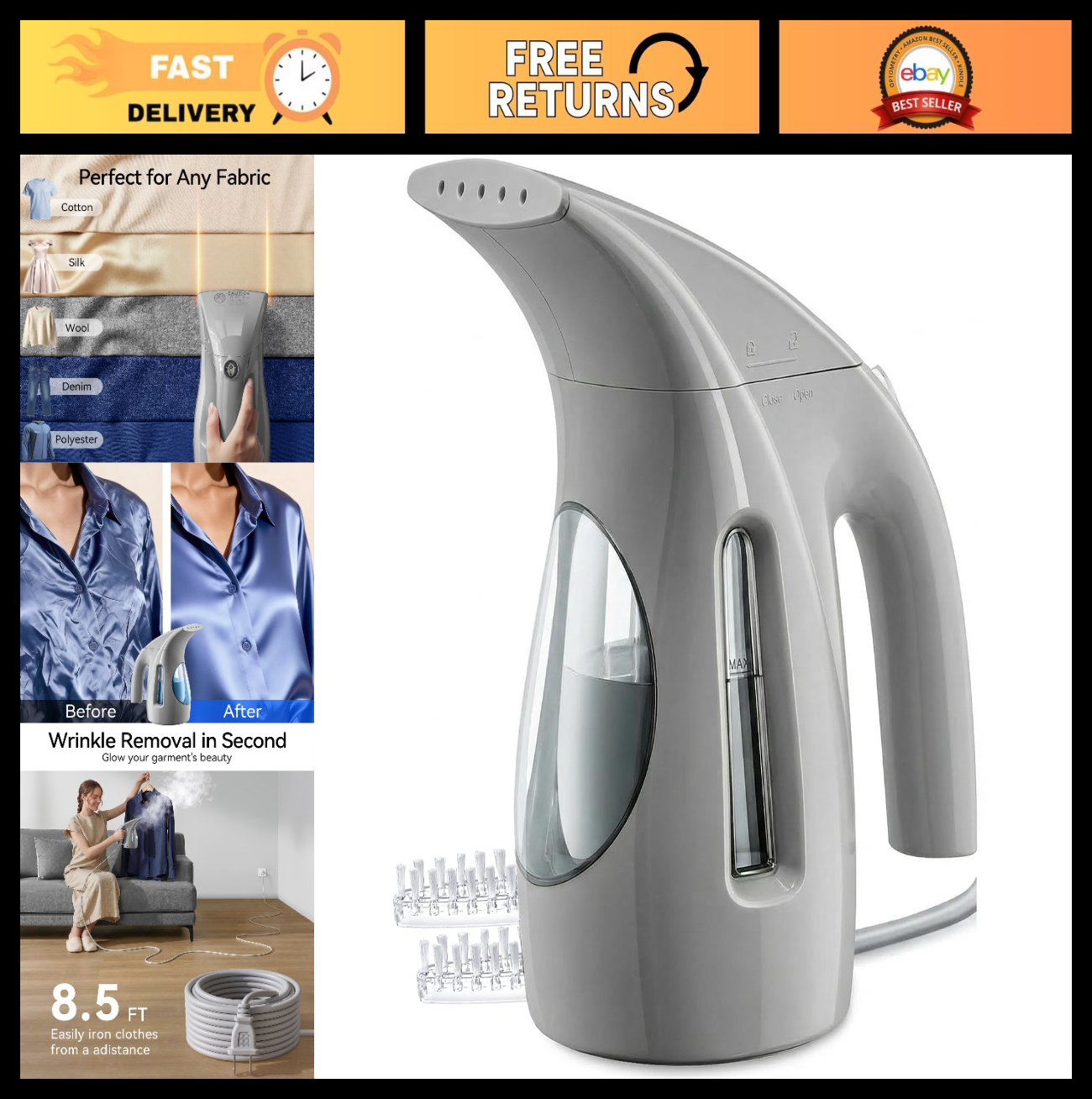 Portable Handheld Clothes Steamer, 1100W Fast Heat, 300ml Capacity, No Leak, Tra0