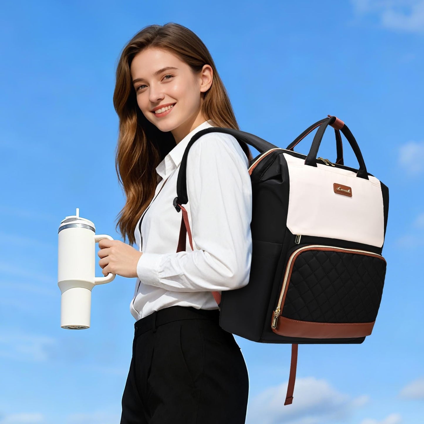 Stylish Laptop Backpack for Women   Giant Tumbler Holder, Travel, Work, Nurse, T1