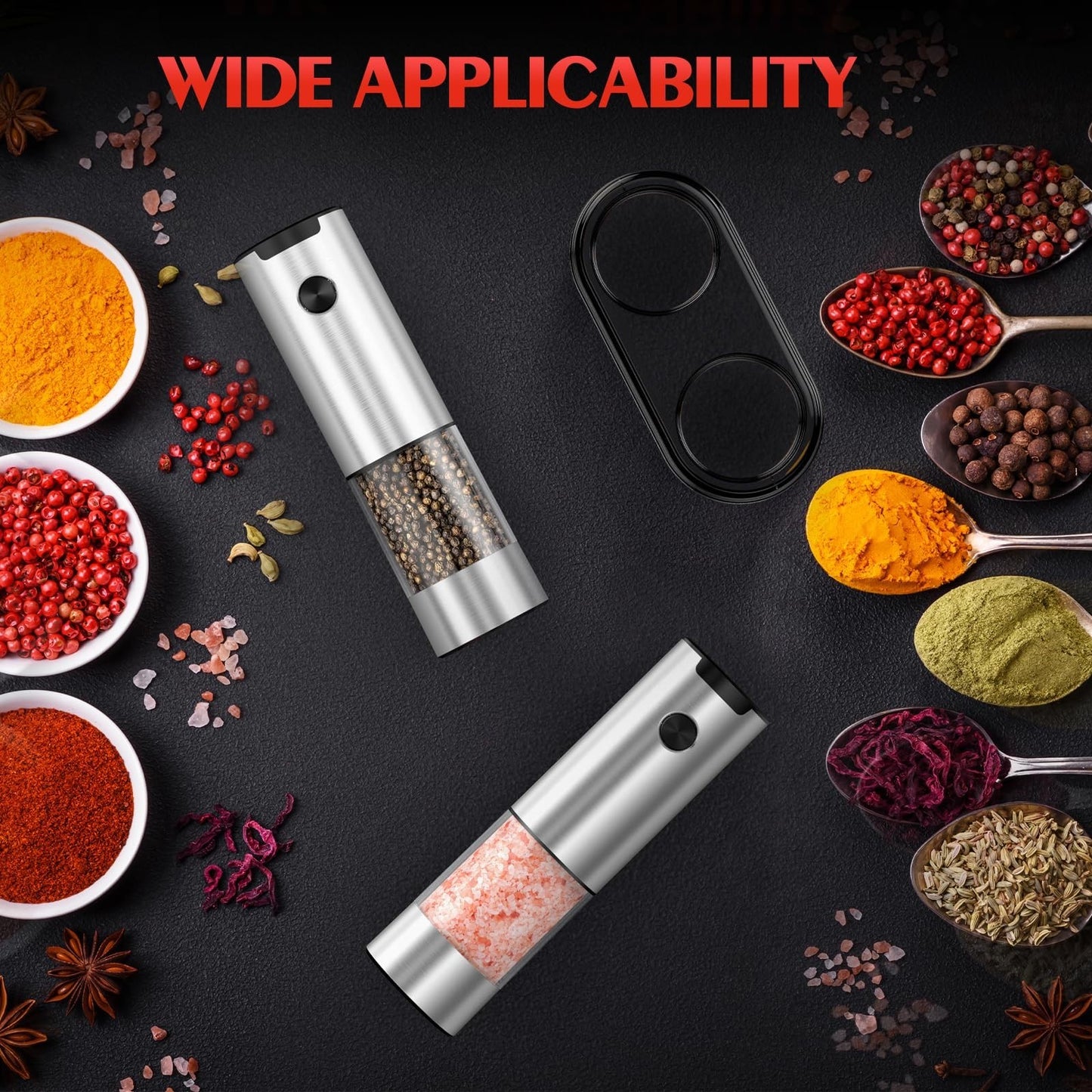 Automatic Electric Salt & Pepper Grinder Set   Adjustable Coarseness, LED Light,2