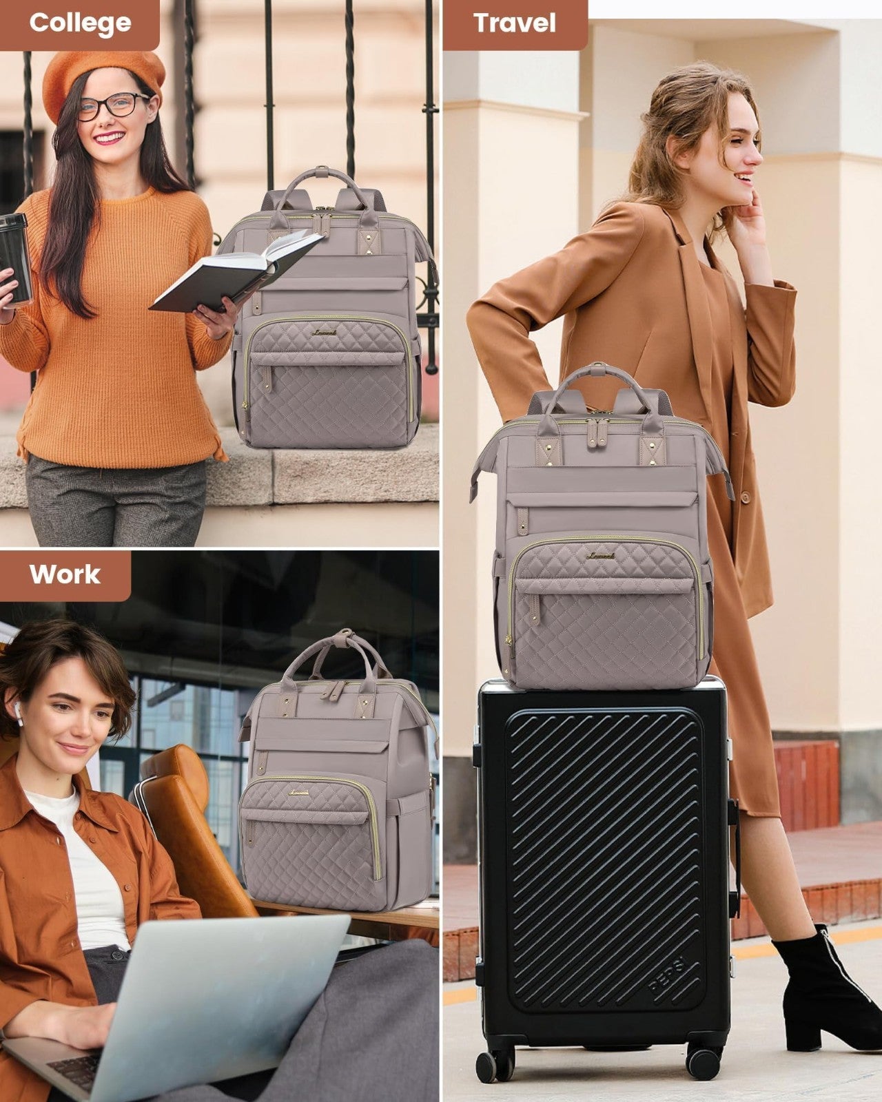 Quilted Laptop Backpack for Women   Stylish Teacher & Nurse Work Purse7