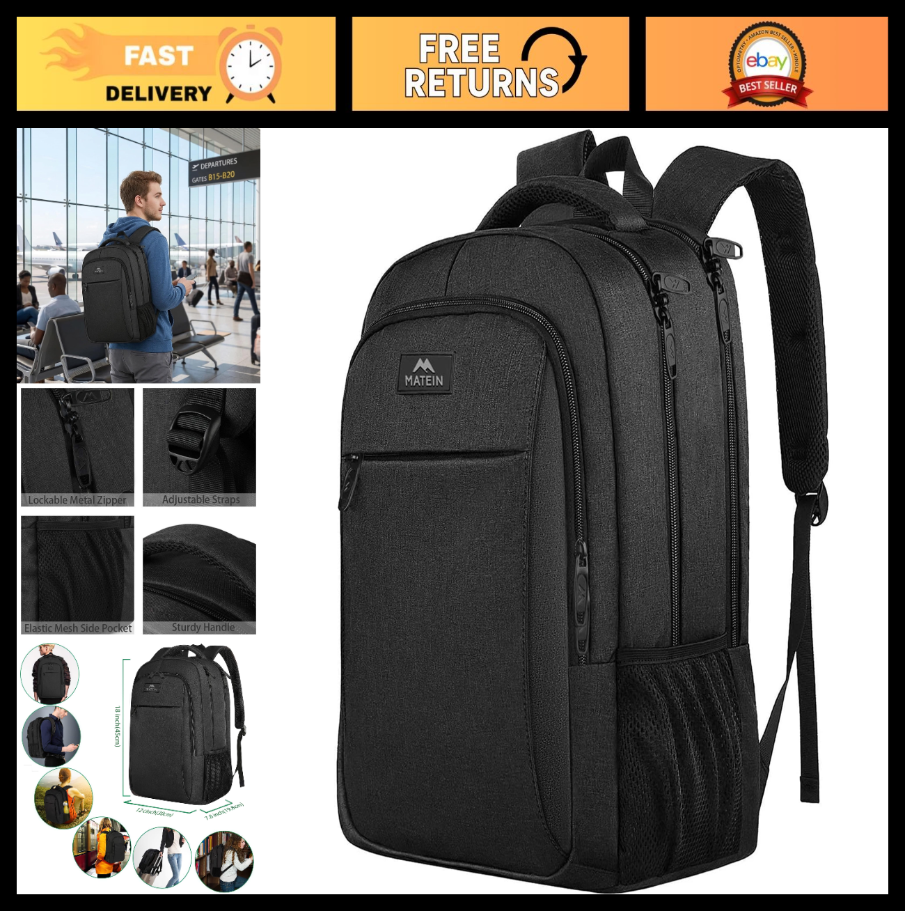 15.6" Business Laptop Backpack, Travel Work Bag for Men & Women, Durable & Styli0