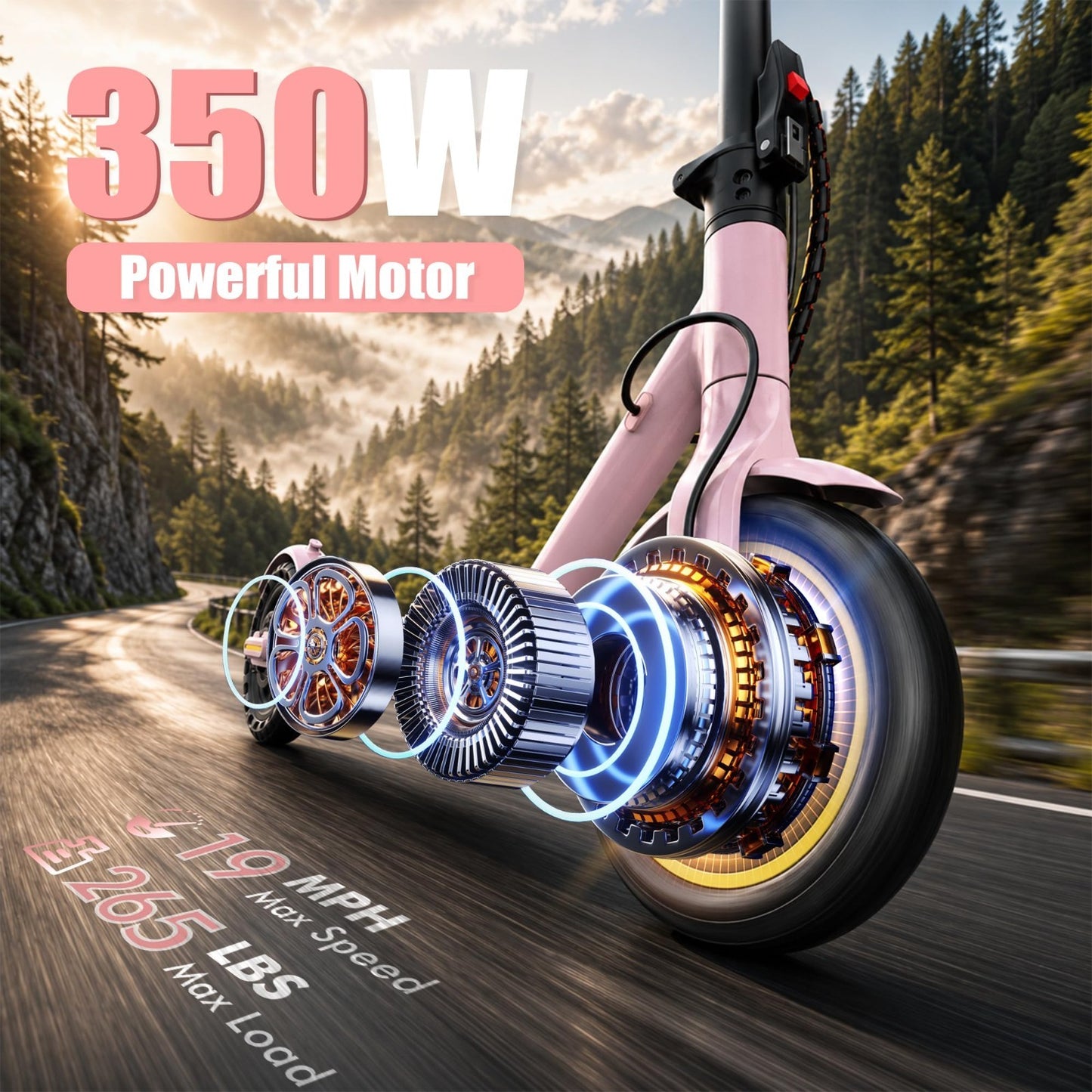 Powerful Electric Scooter 500W/350W Motor, 19MPH Speed, 16-27 Miles Range, Foldi2