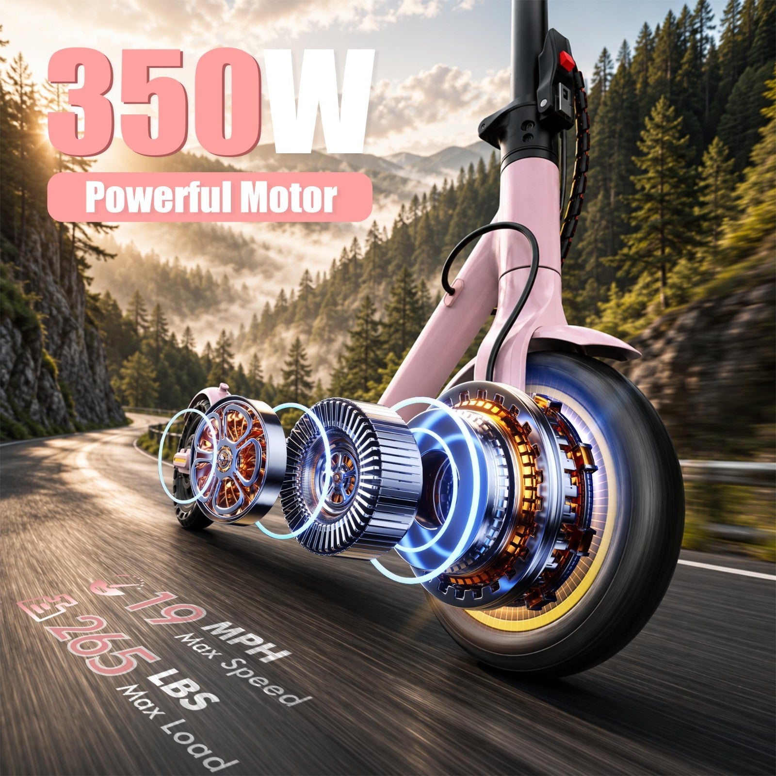 Powerful Electric Scooter 500W/350W Motor, 19MPH Speed, 16-27 Miles Range, Foldi2