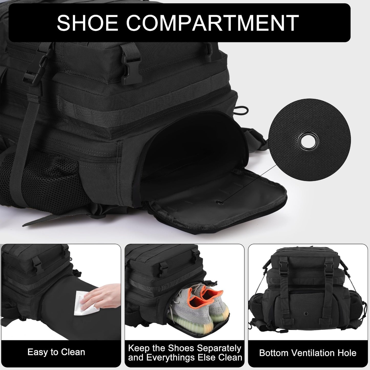 45L Military Tactical Backpack, 3 Day Assault Pack, Large Rucksack with Shoe Com2