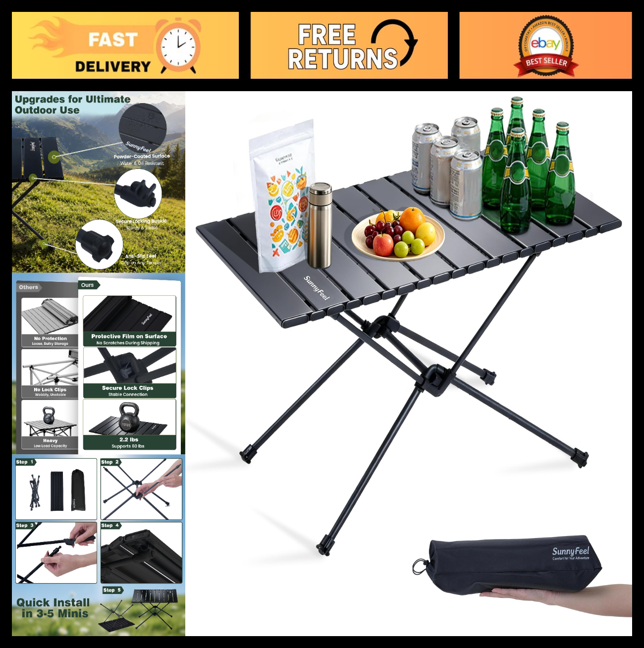 Portable Folding Camping Table - Lightweight Aluminum Beach Table with Carry Bag0